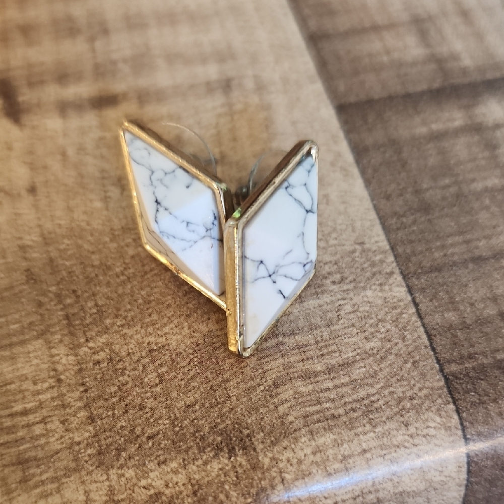 Gold and White Geometric Earrings